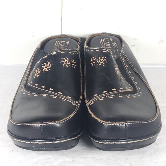 L'artiste Spring Step Women's Chino EU42 US11-11,5 Black Leather Floral Clogs - Picture 5 of 15